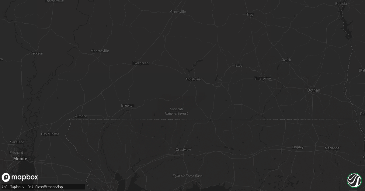 Hail map in Andalusia, AL on April 16, 2024
