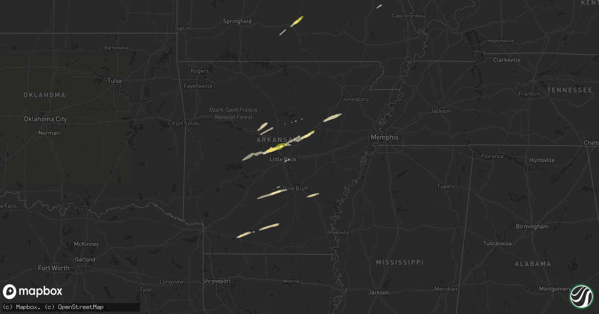 Hail map in Arkansas on April 16, 2024