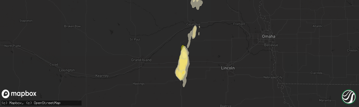 Hail map in Benedict, NE on April 16, 2024