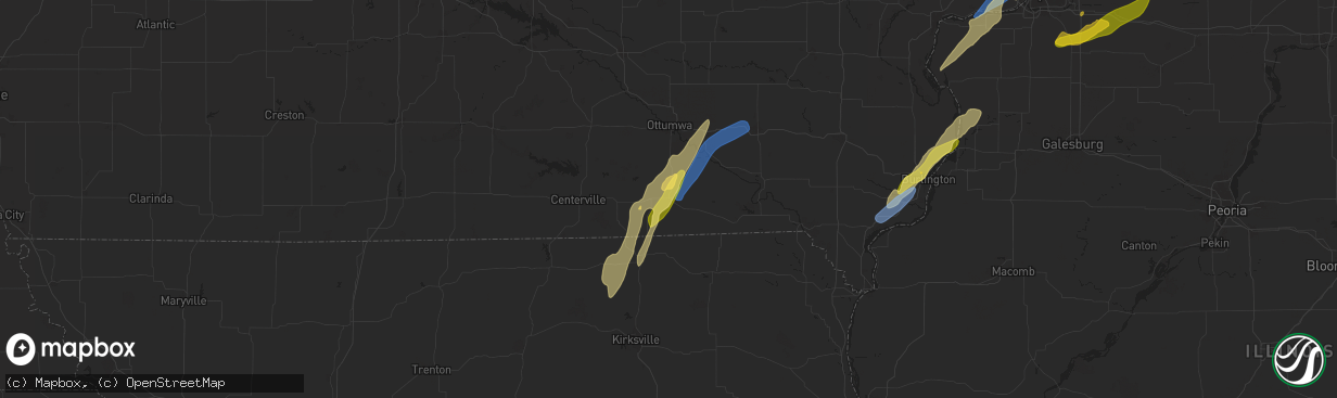 Hail map in Bloomfield, IA on April 16, 2024