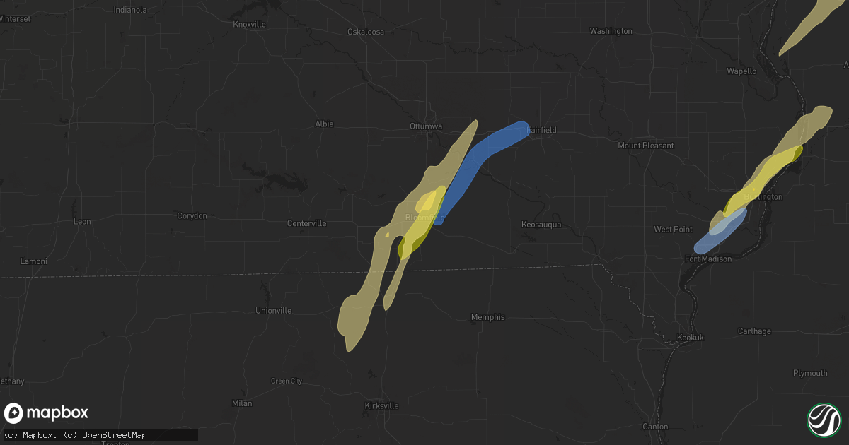 Hail map in Bloomfield, IA on April 16, 2024