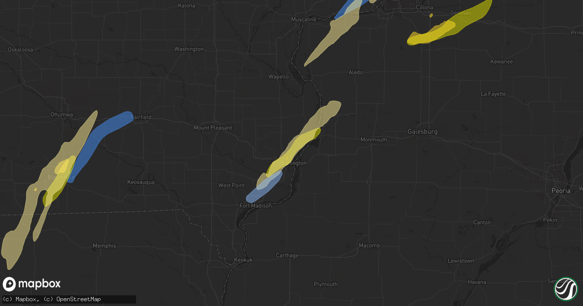 Hail map in Burlington, IA on April 16, 2024