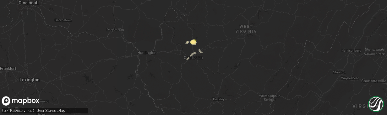 Hail map in Charleston, WV on April 16, 2024