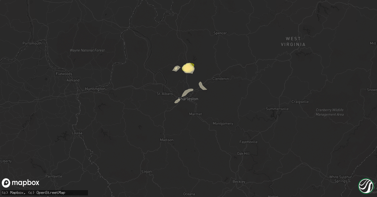 Hail map in Charleston, WV on April 16, 2024