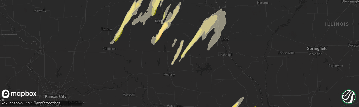 Hail map in Clarence, MO on April 16, 2024