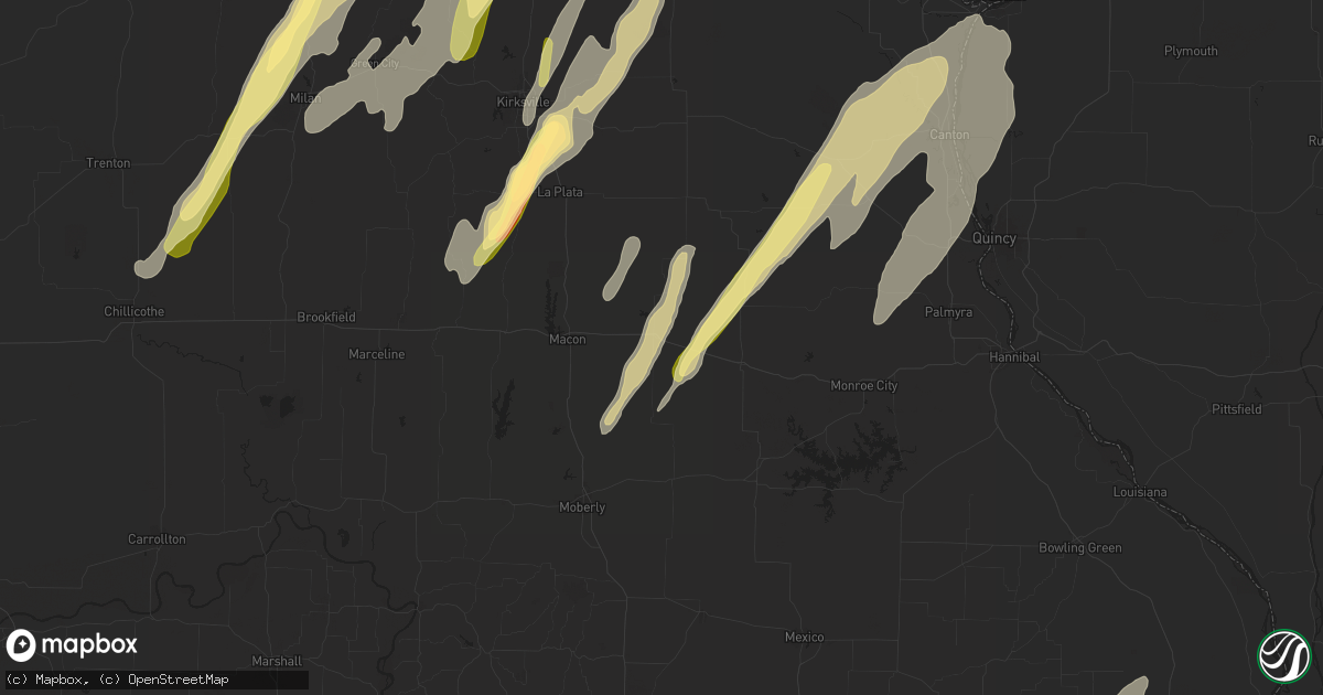 Hail map in Clarence, MO on April 16, 2024