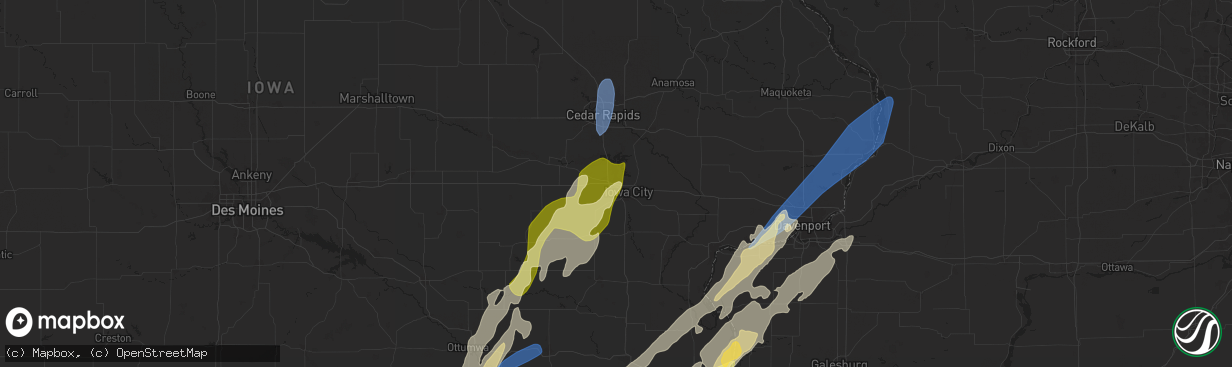 Hail map in Coralville, IA on April 16, 2024