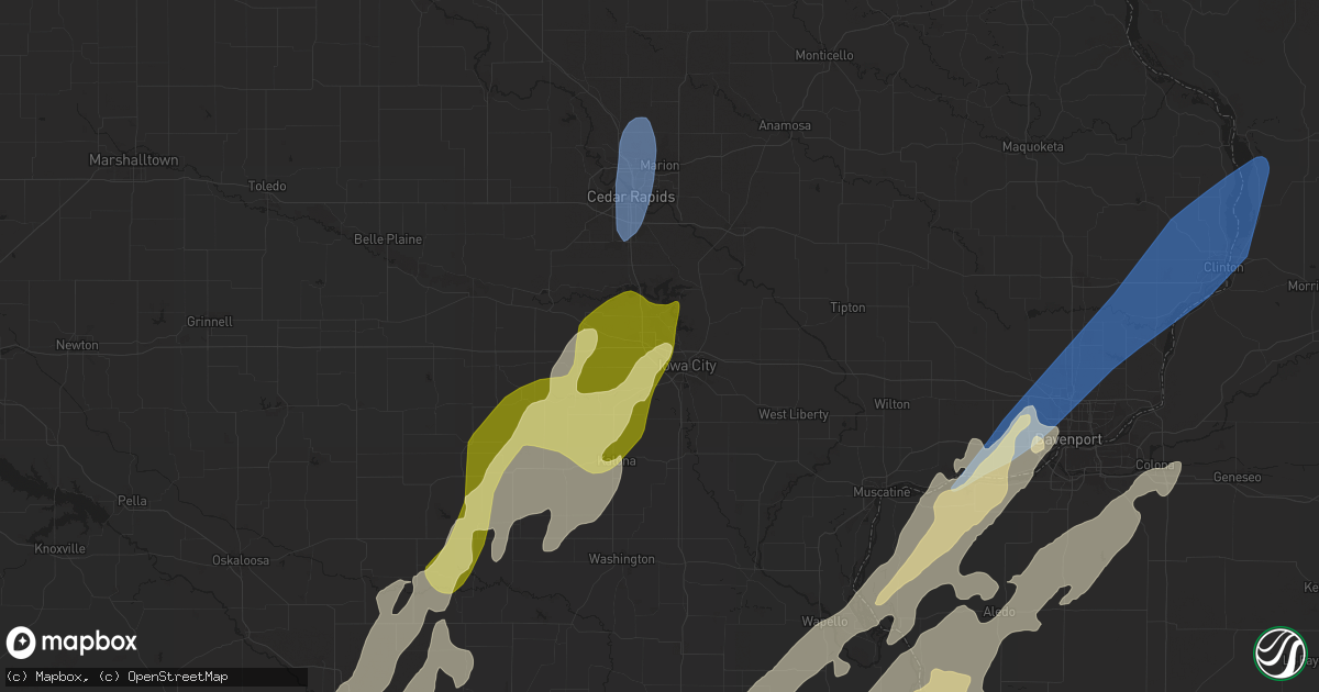 Hail map in Coralville, IA on April 16, 2024
