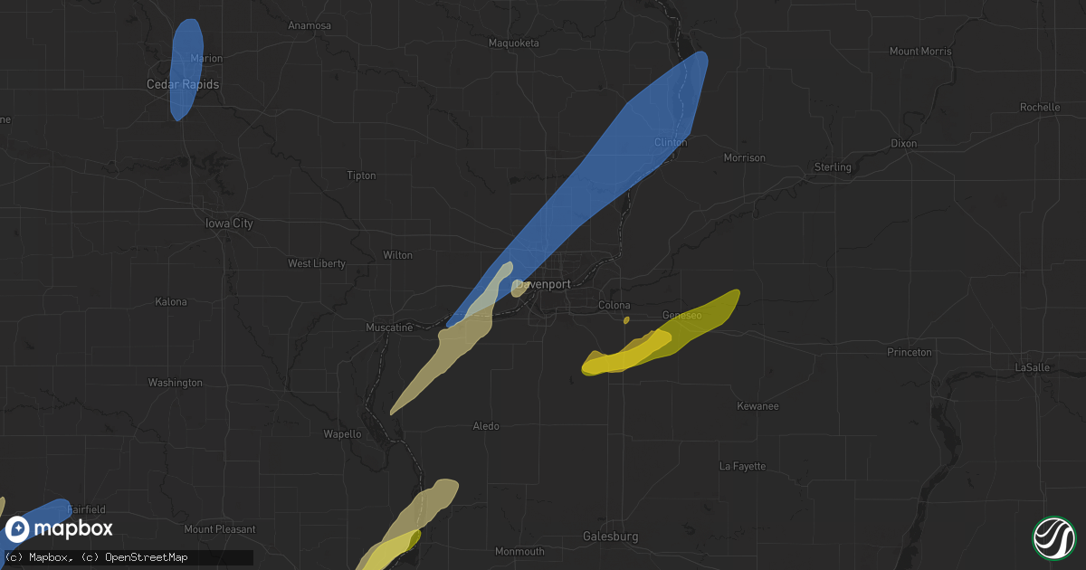 Hail map in Davenport, IA on April 16, 2024