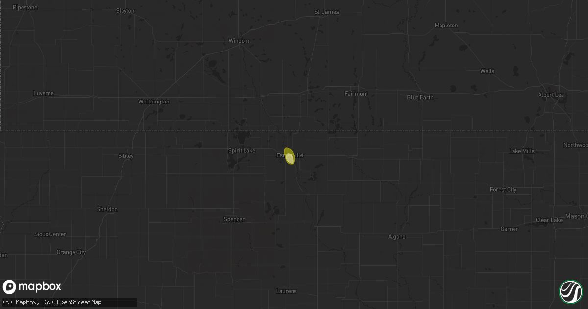 Hail map in Estherville, IA on April 16, 2024