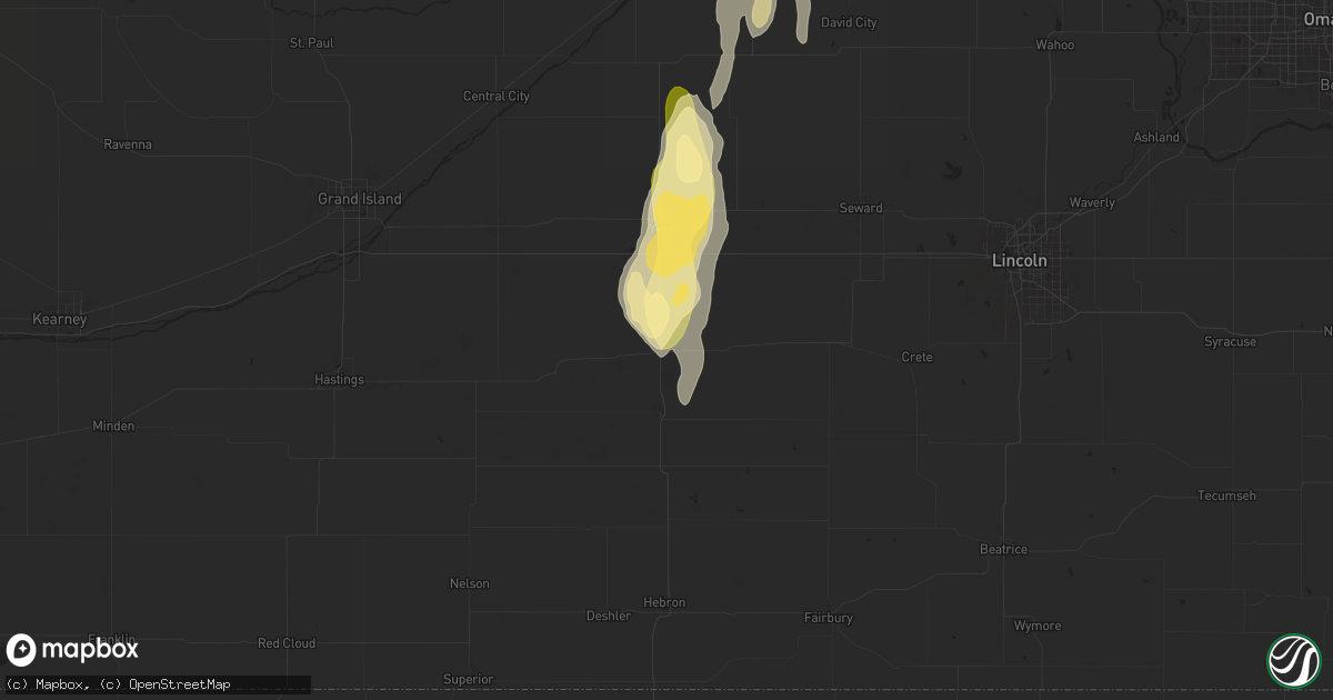 Hail map in Fairmont, NE on April 16, 2024