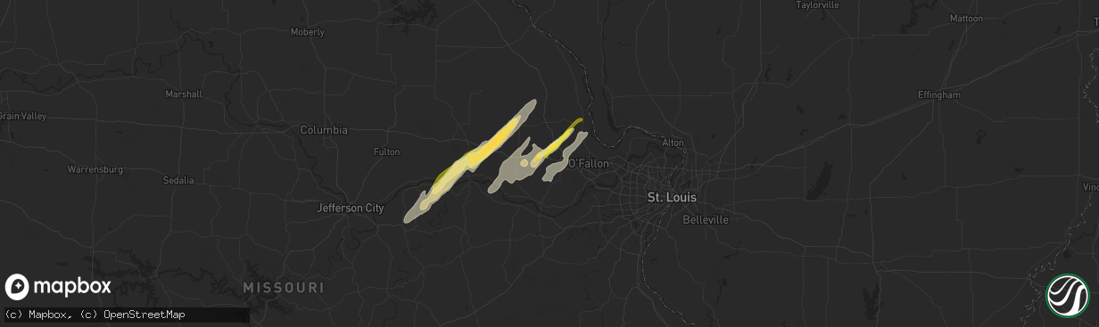 Hail map in Foristell, MO on April 16, 2024