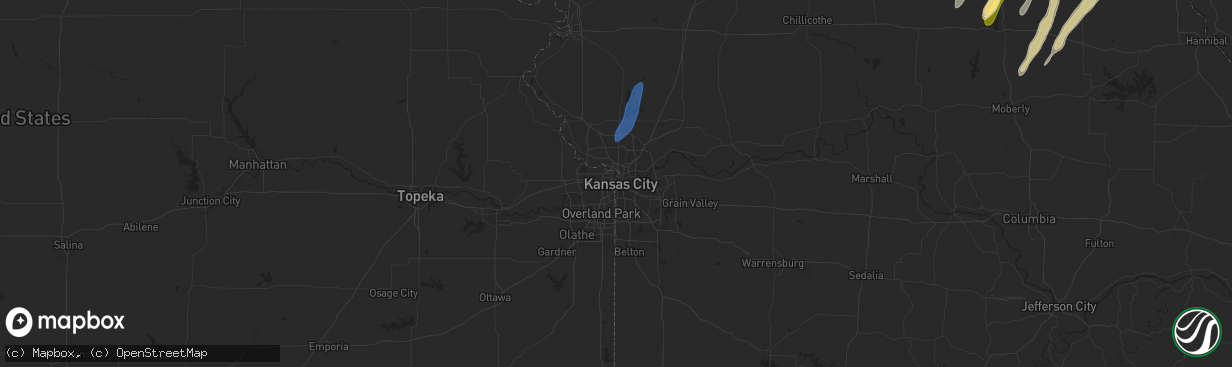 Hail map in Kansas City, MO on April 16, 2024