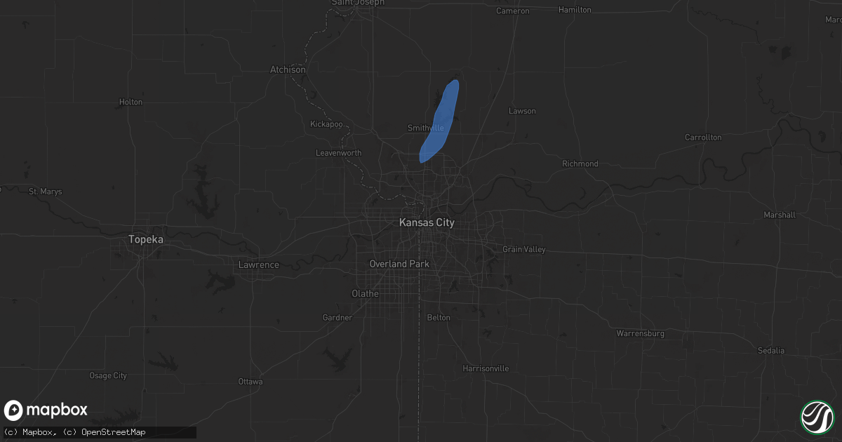 Hail map in Kansas City, MO on April 16, 2024
