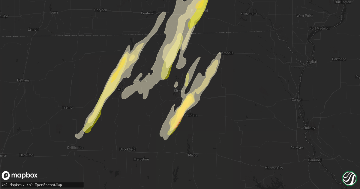 Hail map in Kirksville, MO on April 16, 2024
