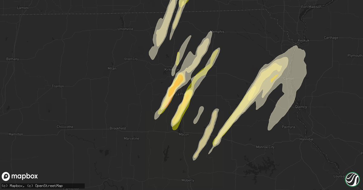 Hail map in La Plata, MO on April 16, 2024