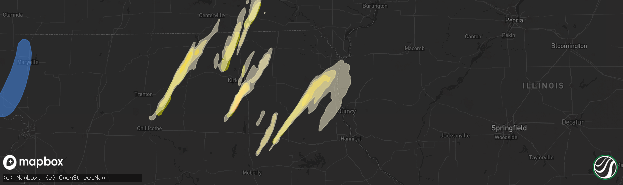 Hail map in Lewistown, MO on April 16, 2024