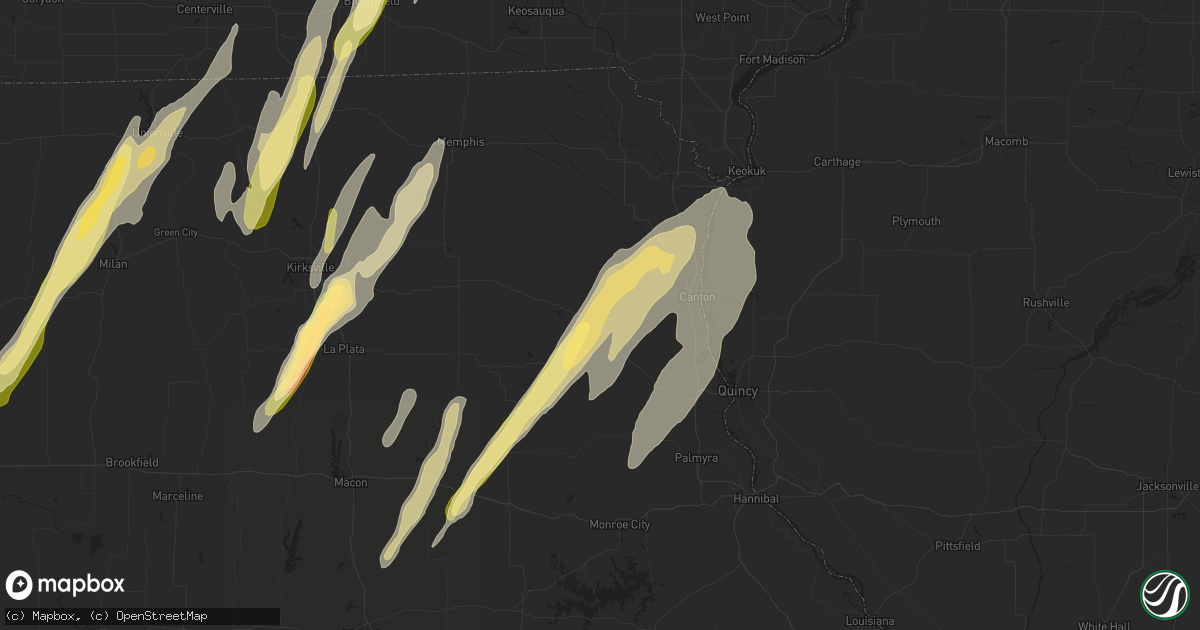Hail map in Lewistown, MO on April 16, 2024