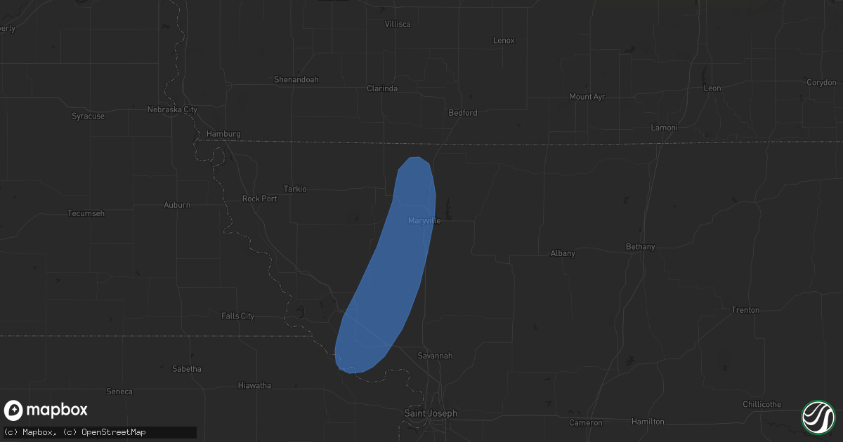 Hail map in Maryville, MO on April 16, 2024