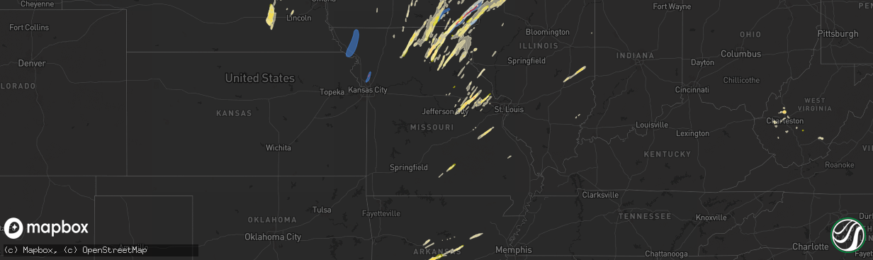 Hail map in Missouri on April 16, 2024
