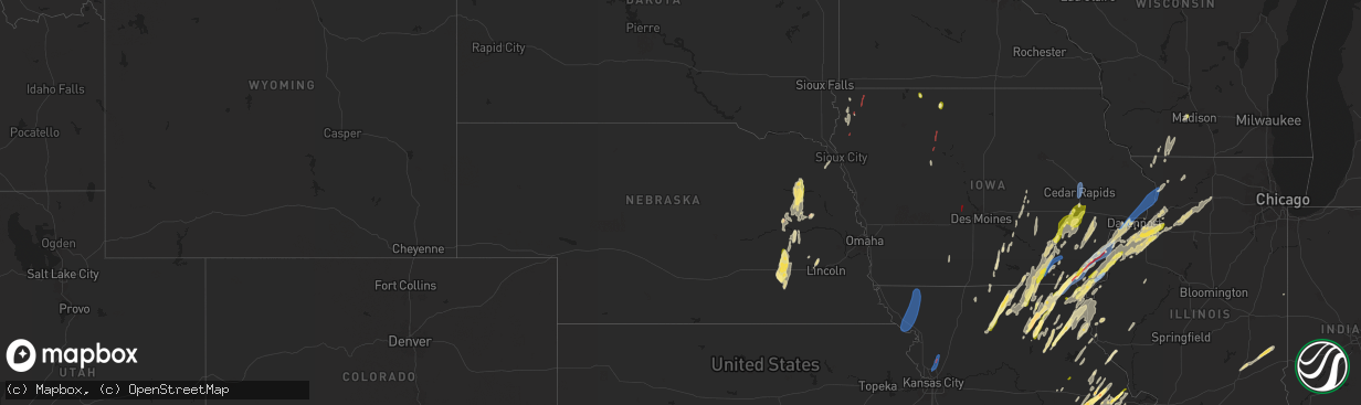 Hail map in Nebraska on April 16, 2024