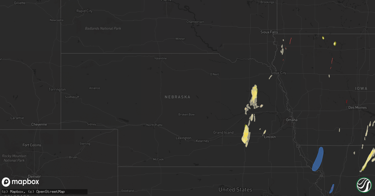 Hail map in Nebraska on April 16, 2024