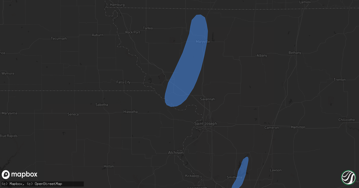 Hail map in Oregon, MO on April 16, 2024
