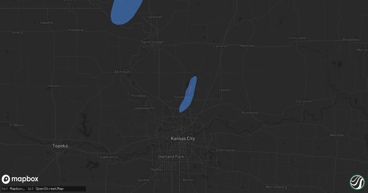 Hail map in Smithville, MO on April 16, 2024