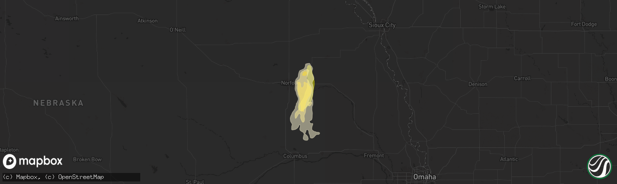 Hail map in Stanton, NE on April 16, 2024