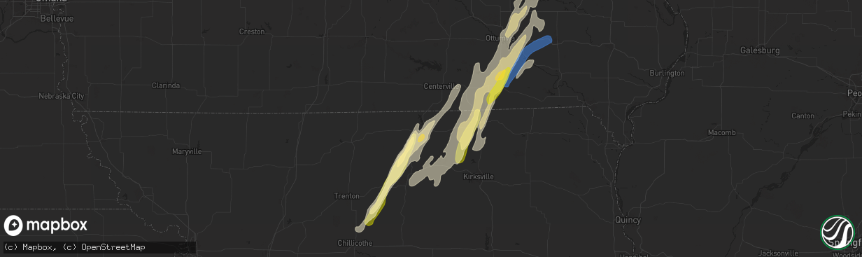 Hail map in Unionville, MO on April 16, 2024