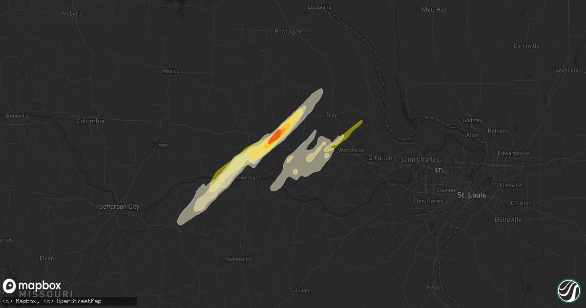 Hail map in Warrenton, MO on April 16, 2024