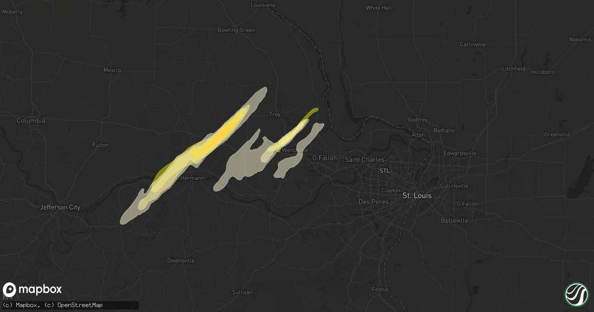 Hail map in Wentzville, MO on April 16, 2024
