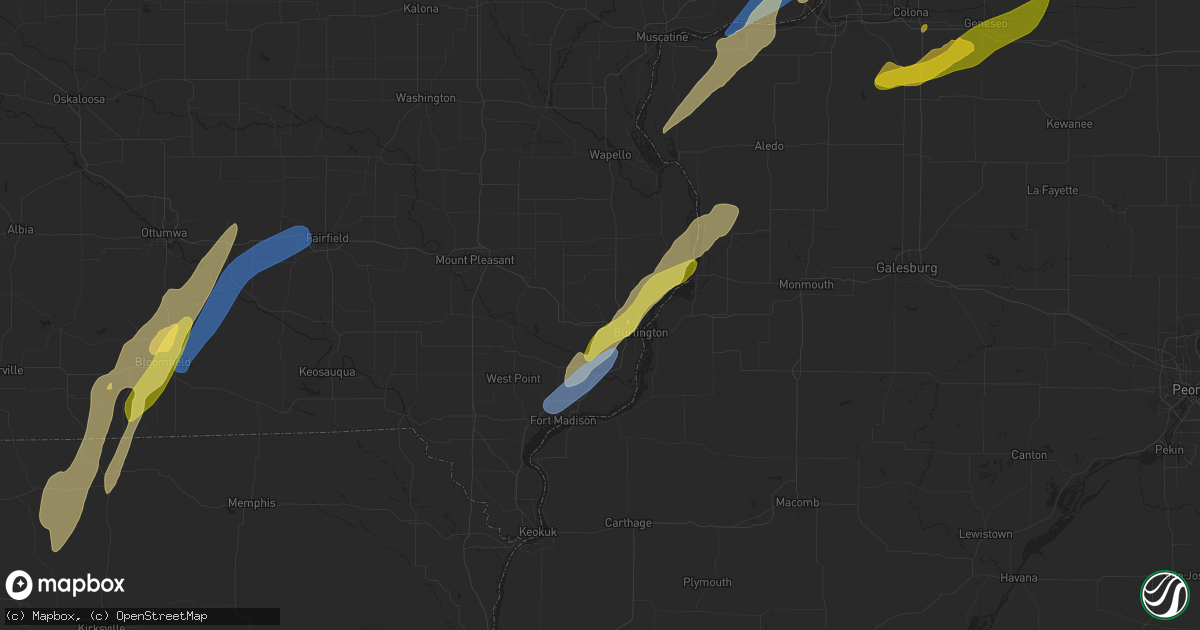 Hail map in West Burlington, IA on April 16, 2024