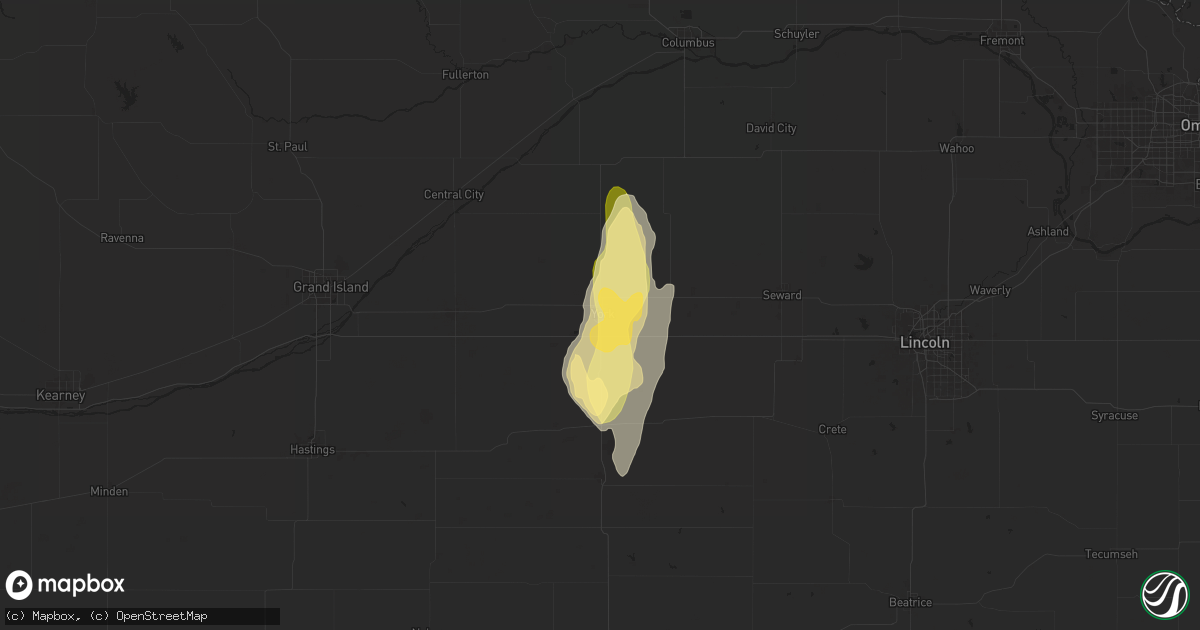 Hail map in York, NE on April 16, 2024