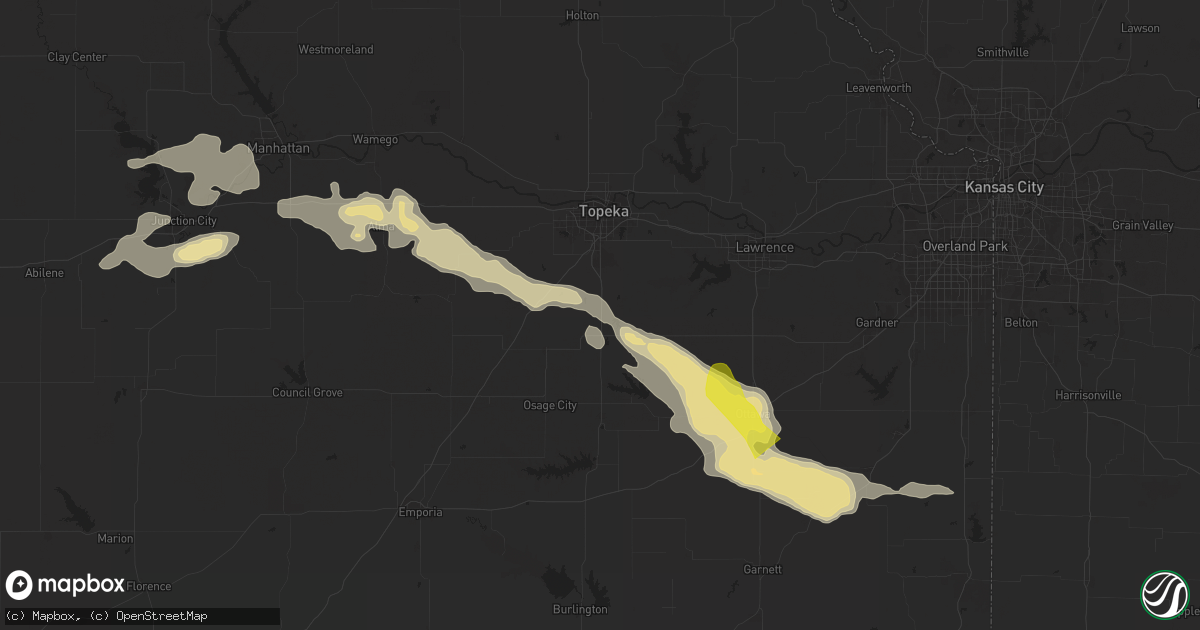 Hail map in Carbondale, KS on April 16, 2025