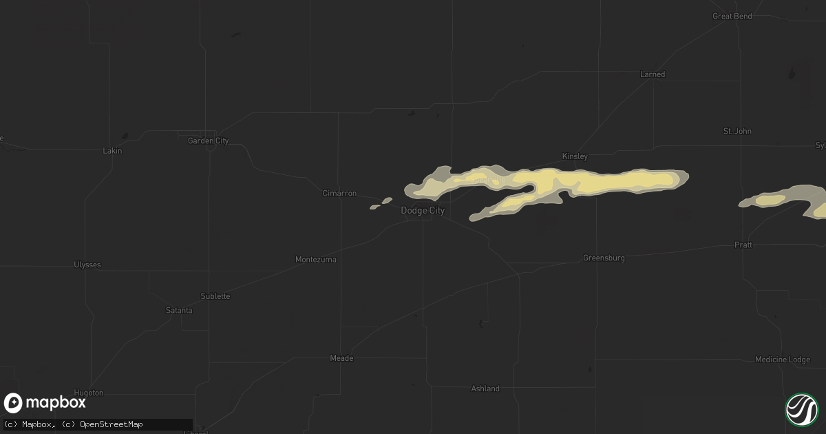 Hail map in Dodge City, KS on April 16, 2025