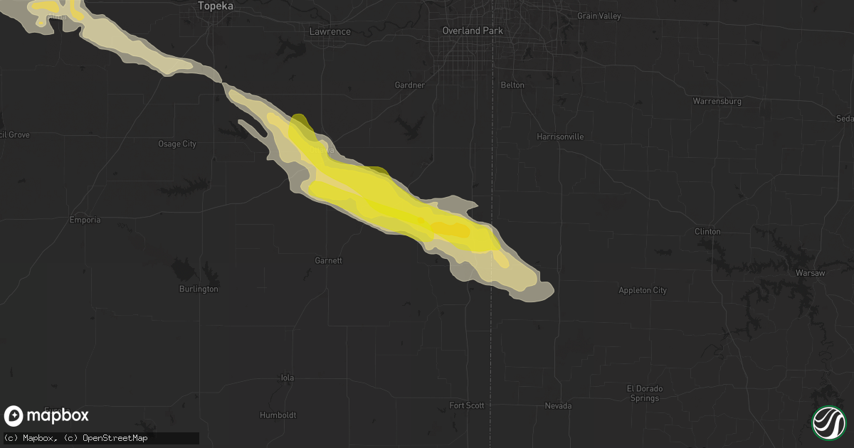 Hail map in Fontana, KS on April 16, 2025
