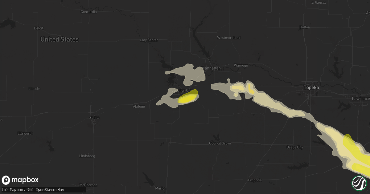 Hail map in Junction City, KS on April 16, 2025