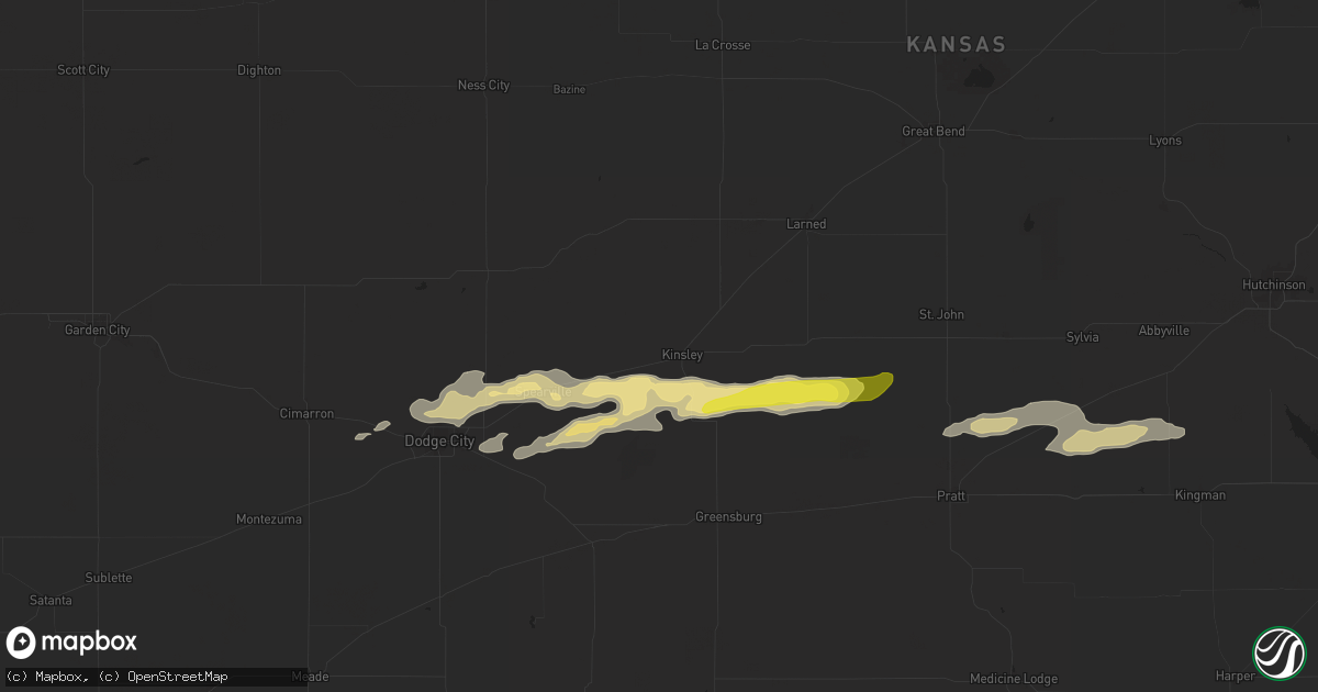 Hail map in Kinsley, KS on April 16, 2025