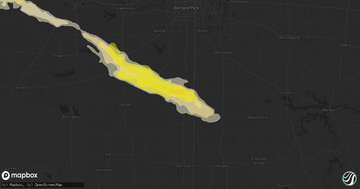 Hail map in La Cygne, KS on April 16, 2025