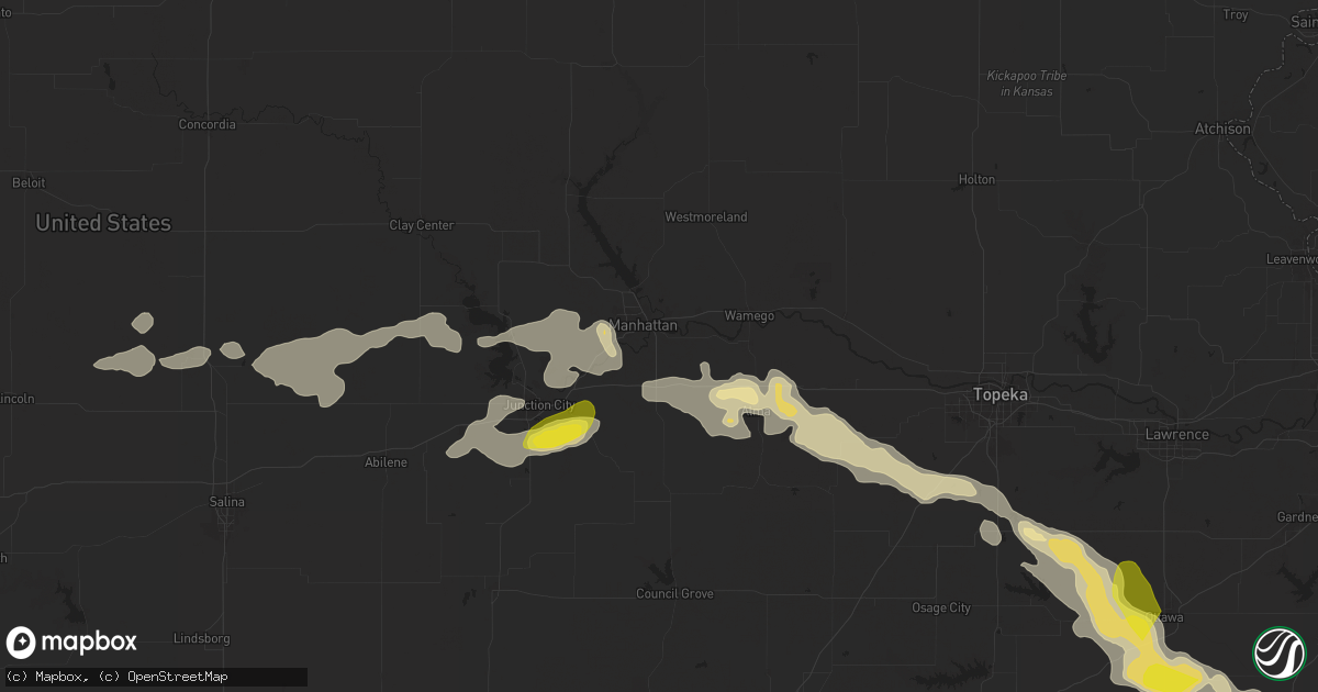 Hail map in Manhattan, KS on April 16, 2025