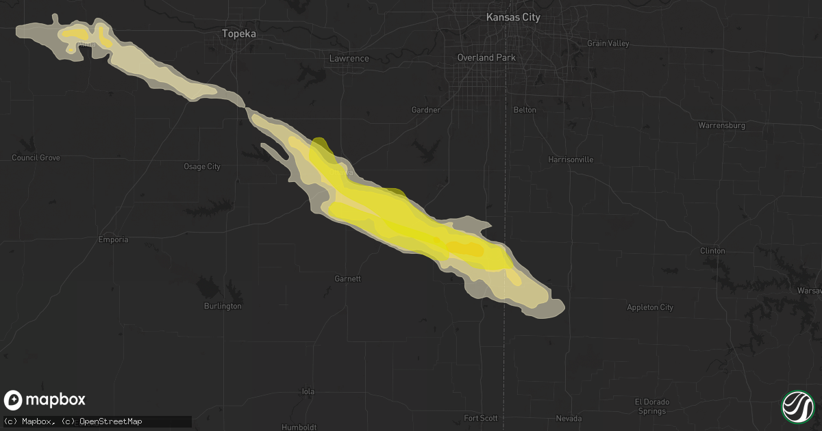 Hail map in Osawatomie, KS on April 16, 2025