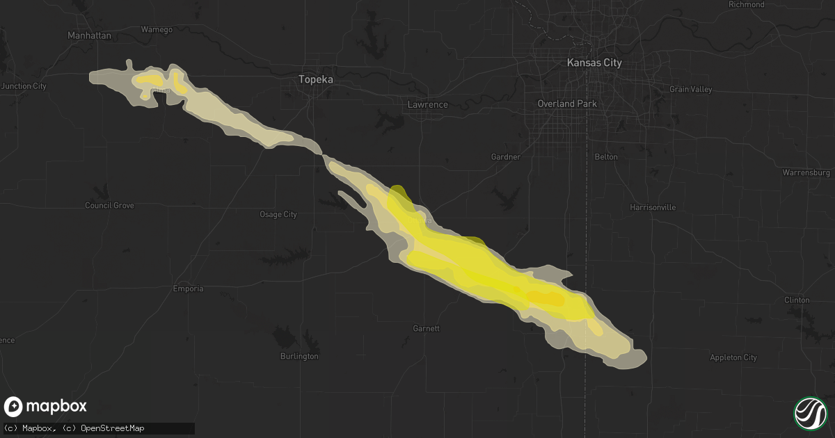 Hail map in Ottawa, KS on April 16, 2025