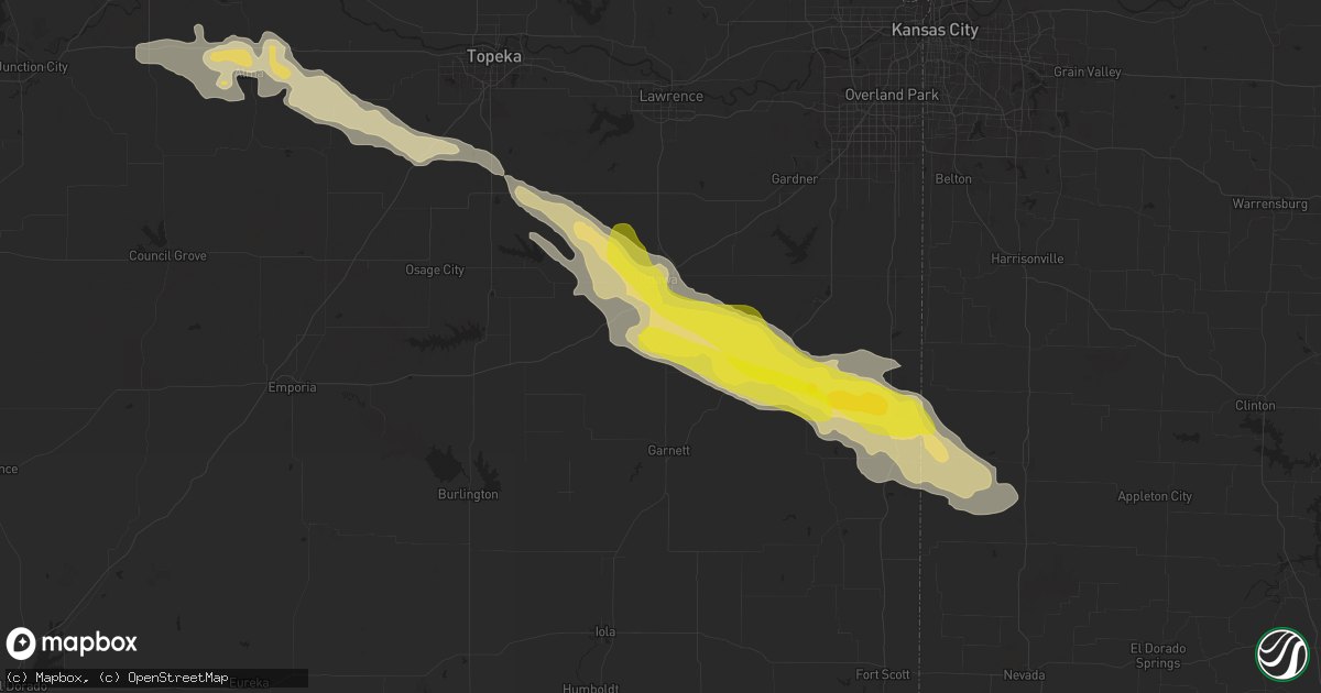 Hail map in Princeton, KS on April 16, 2025