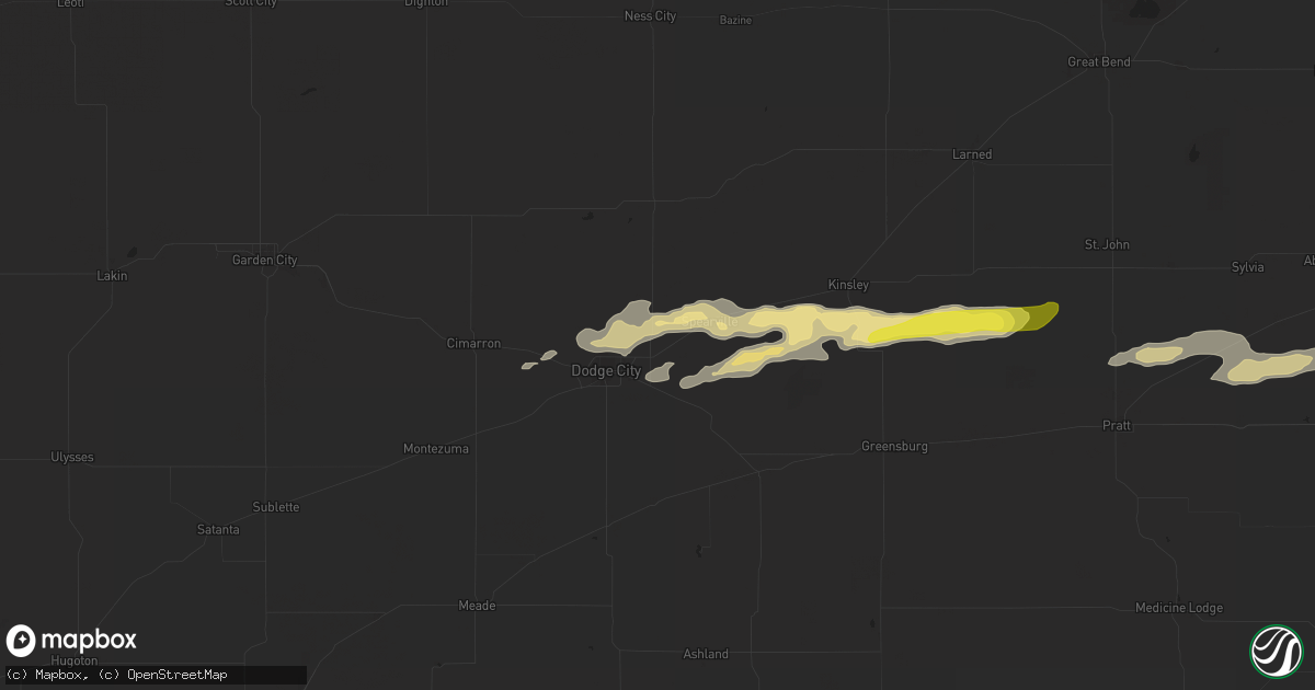 Hail map in Wright, KS on April 16, 2025