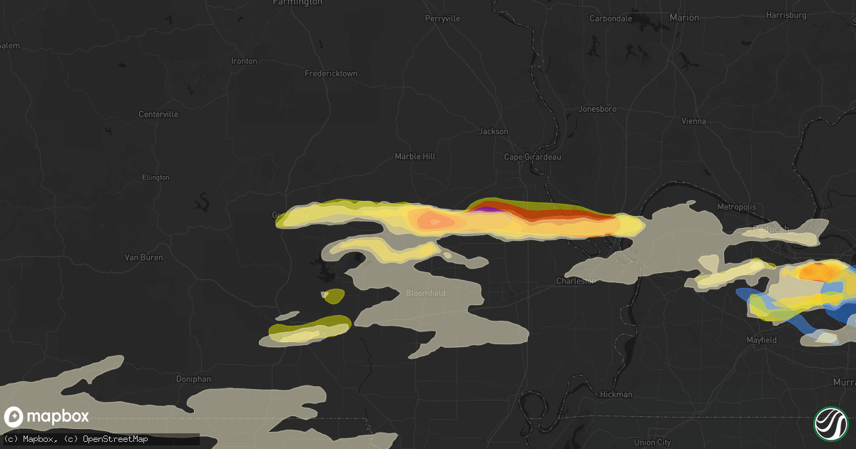 Hail map in Advance, MO on April 16, 2026