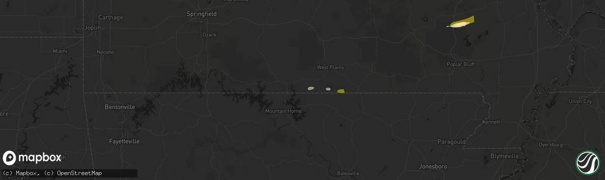 Hail map in Bakersfield, MO on April 16, 2026