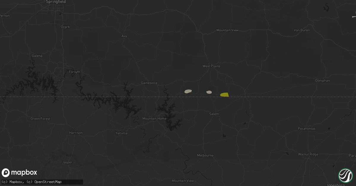 Hail map in Bakersfield, MO on April 16, 2026