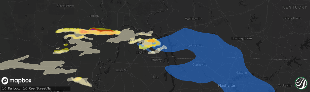 Hail map in Benton, KY on April 16, 2026