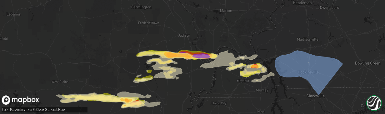 Hail map in Benton, MO on April 16, 2026